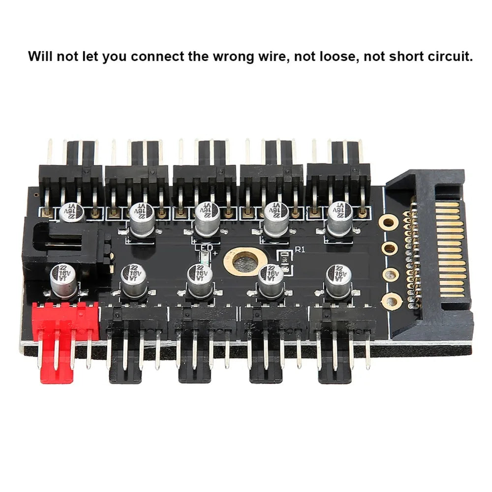 10-Port PWM Fan Hub Splitter – 4-Pin SATA PC Cooling PC Fan Hub HIP