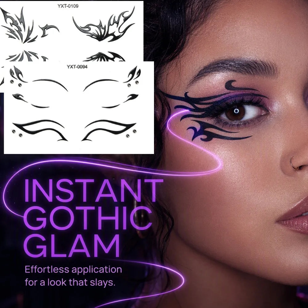 1/3Pcs Gothic Dark Style Eye Eyeliner Temporary Tattoo Stickers Waterproof Metallic Corner Festival Stage Party Makeup Decor HIP