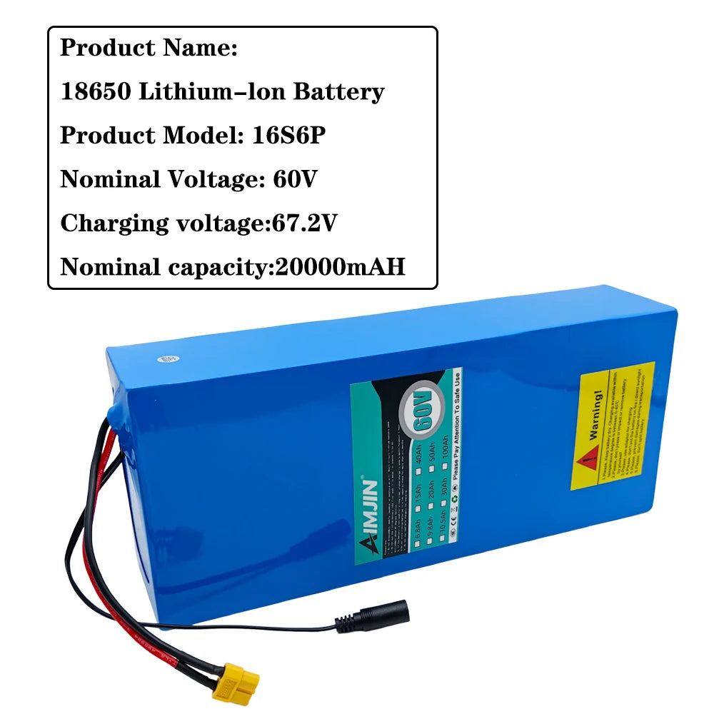 60V 20Ah 18650 Lithium Battery Pack 16S6P | Built-in BMS Lithium Battery Pack HIP