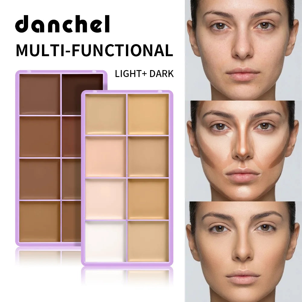 2pcs 8 Shades Concealer Palette Full Coverage Waterproof Long Lasting Cover Dark Circles Blemishes With Makeup Brush HIP