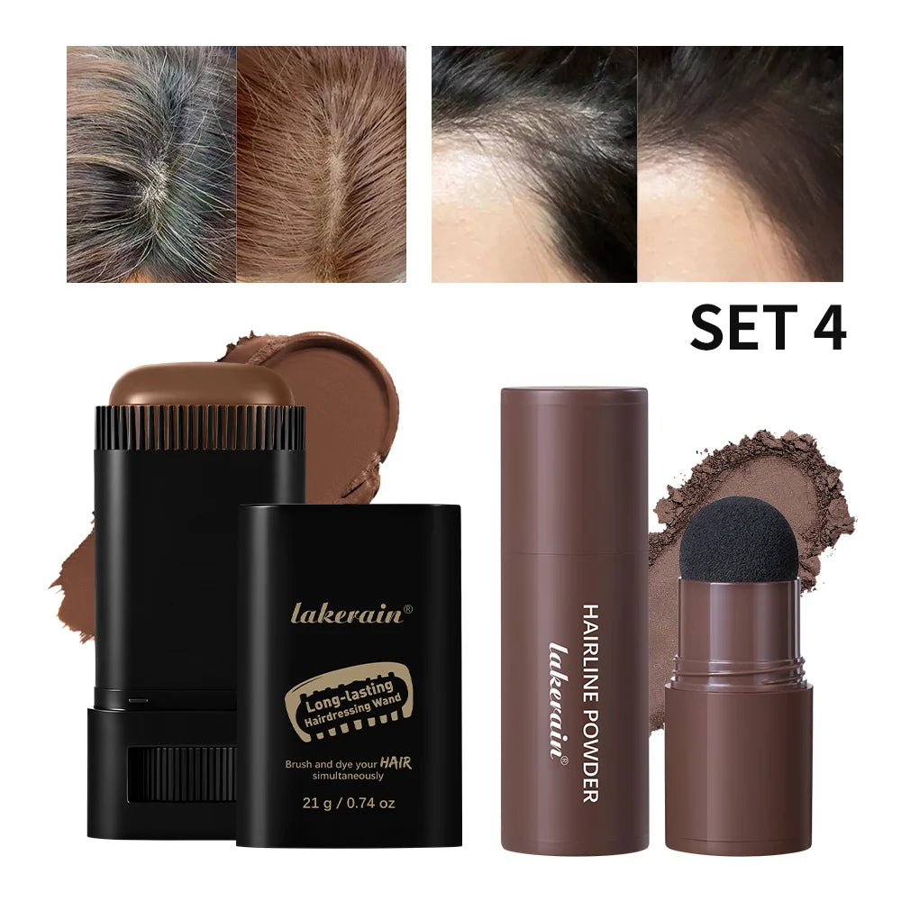 2pcs Waterproof Hairline & Quick Touch-Up Hair Stick Root Concealer Pen Instant Grey Coverage with Easy Blend Powder Stick Set HIP set 4