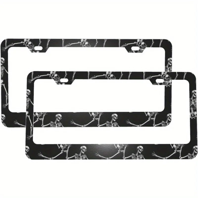 Halloween Skeleton License Plate Frames – 2pc Matte Aluminum License Plate Frame HIP 1
