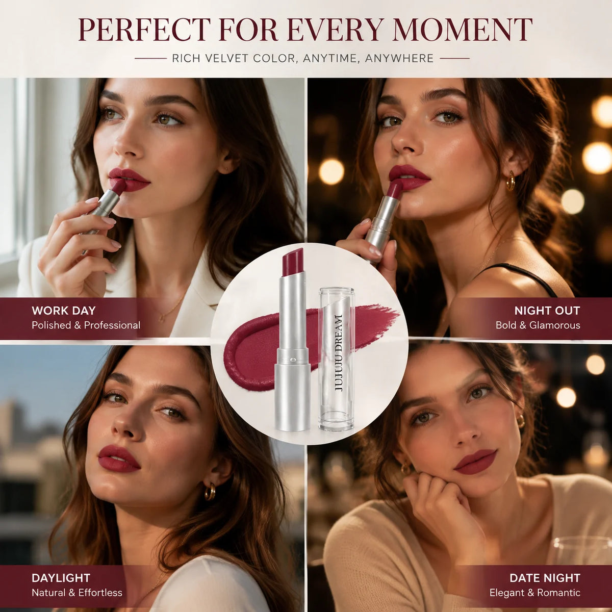 JUJU Dream Matte Lipstick – Velvet High-Pigment Long-Lasting Matte Lipstick HIP
