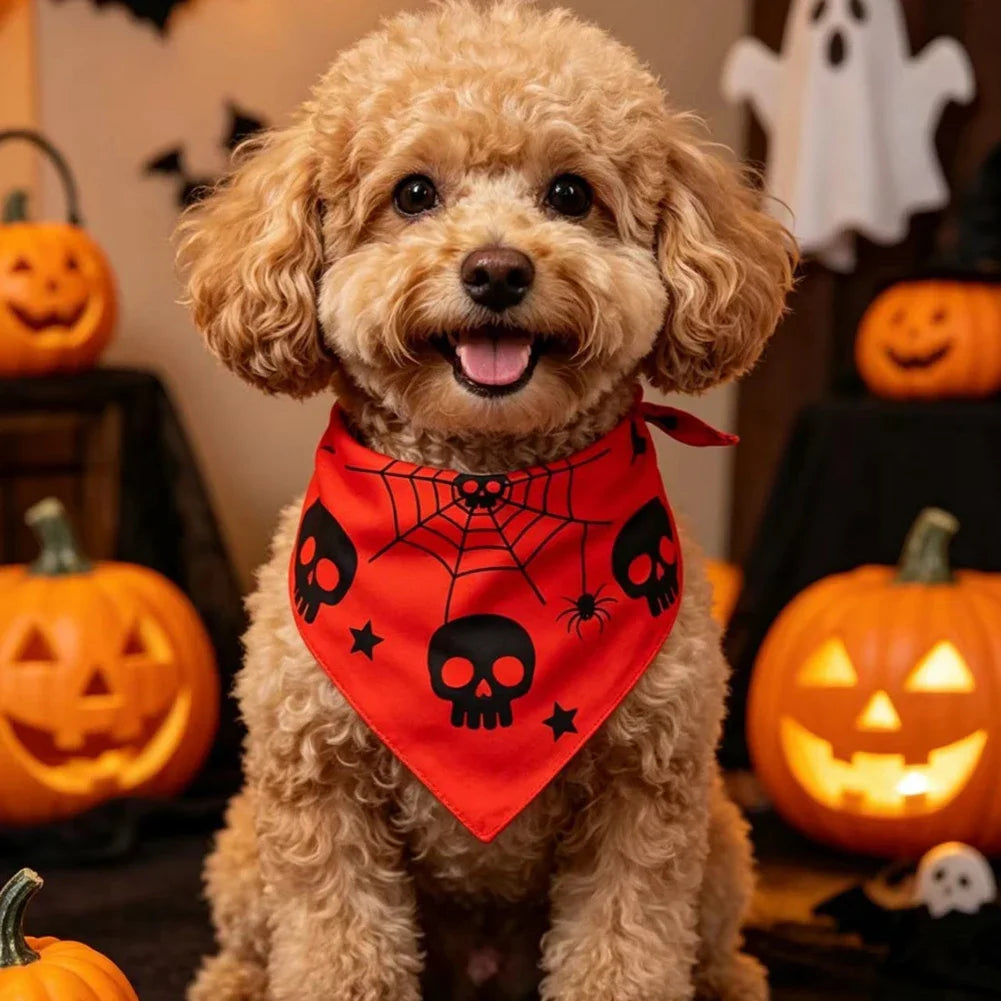 Dog Cat Pet Triangle Scarf Skeleton Orange Dog Scarf Cute Halloween Pumpkin Ghost Dog Scarf Pet Halloween Costume Accessories HIP