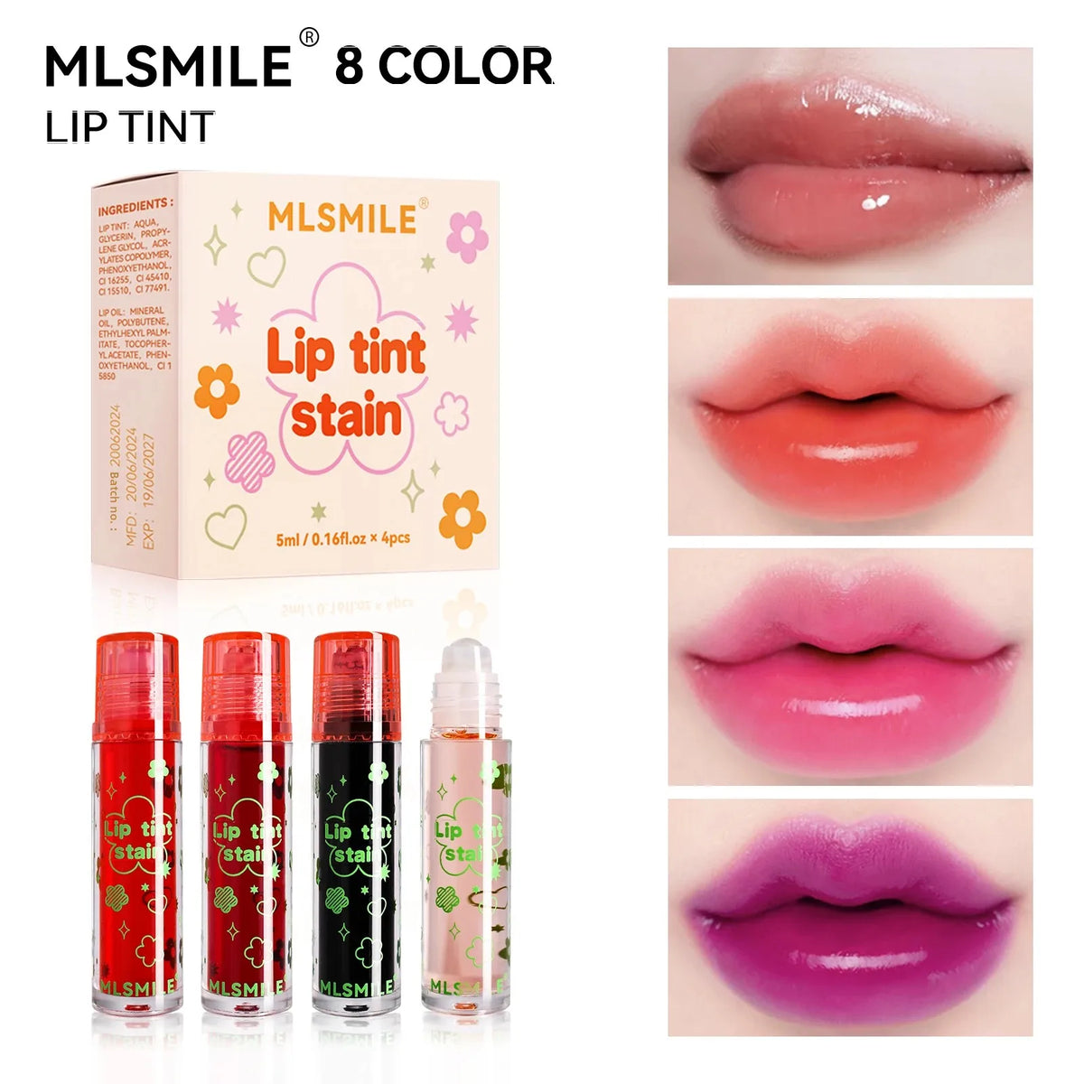 MLSMILE Roll-On Matte Lip Tint – Waterproof & Long-Lasting Roll-On Lip Tint Set HIP