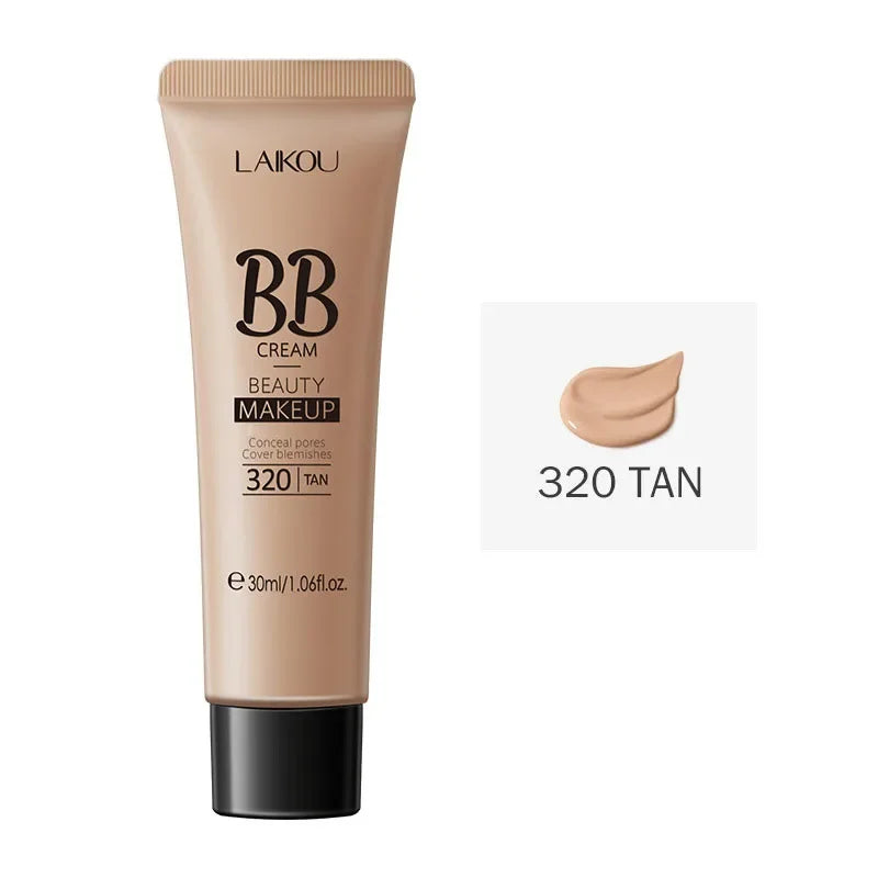 LAIKOU BB Cream 18 Hour Longlasting Liquid Foundation Waterproof Anti-acne Marks Flawless Natural Face Base Makeup Moisturize HIP 320-Tan