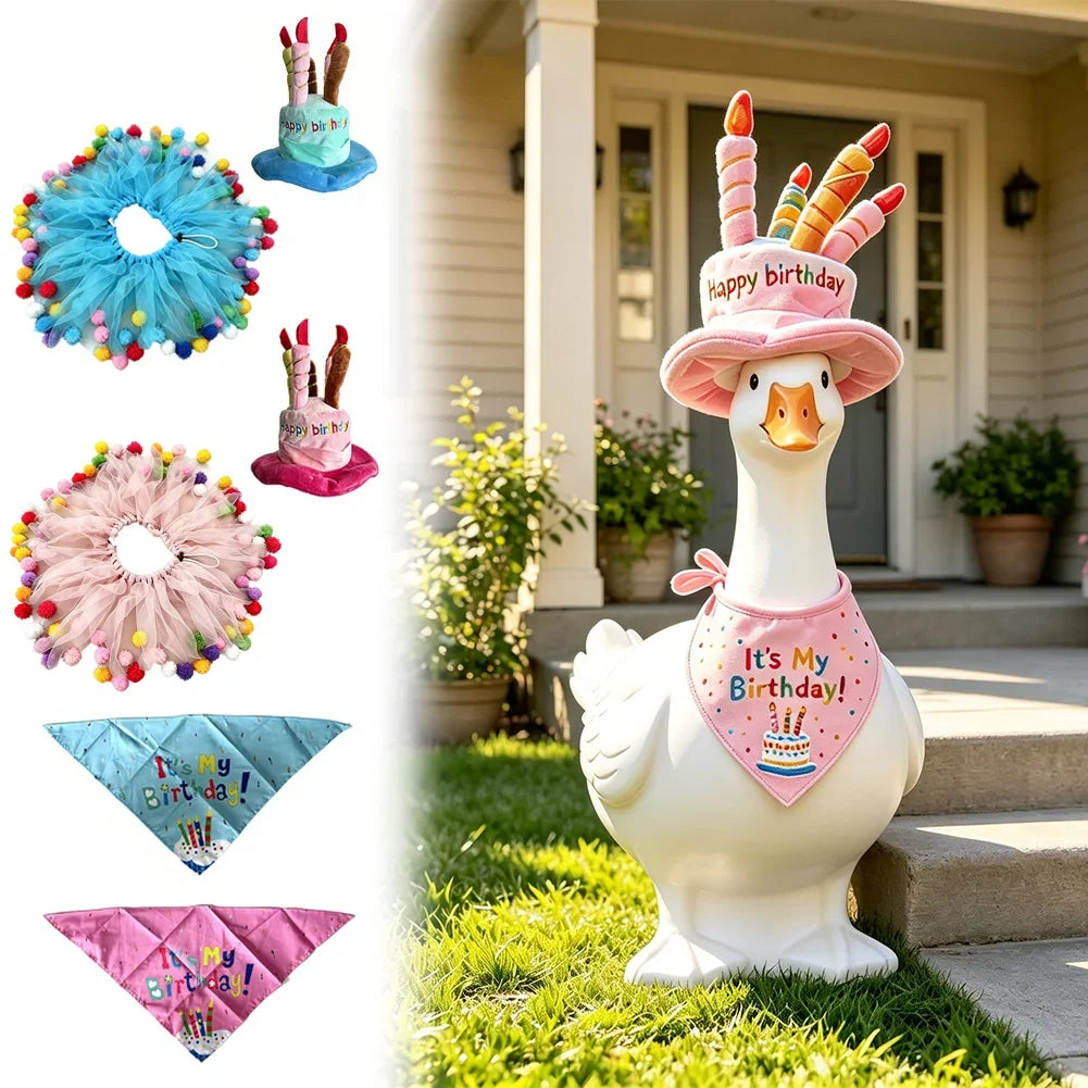 Birthday Porch Goose Outfit Party Hat Set 23 Inch Lawn Goose Clothes For Cement Plastic Goose Yard Garden Decor HIP