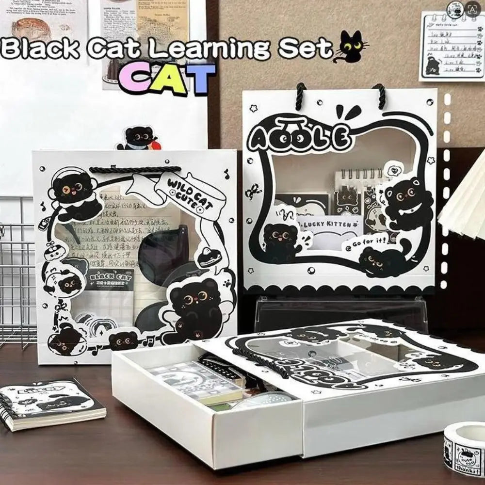 Kawaii Black Cat Stationery Gift Set with Ruler & Stickers Stationery Gift Set HIP