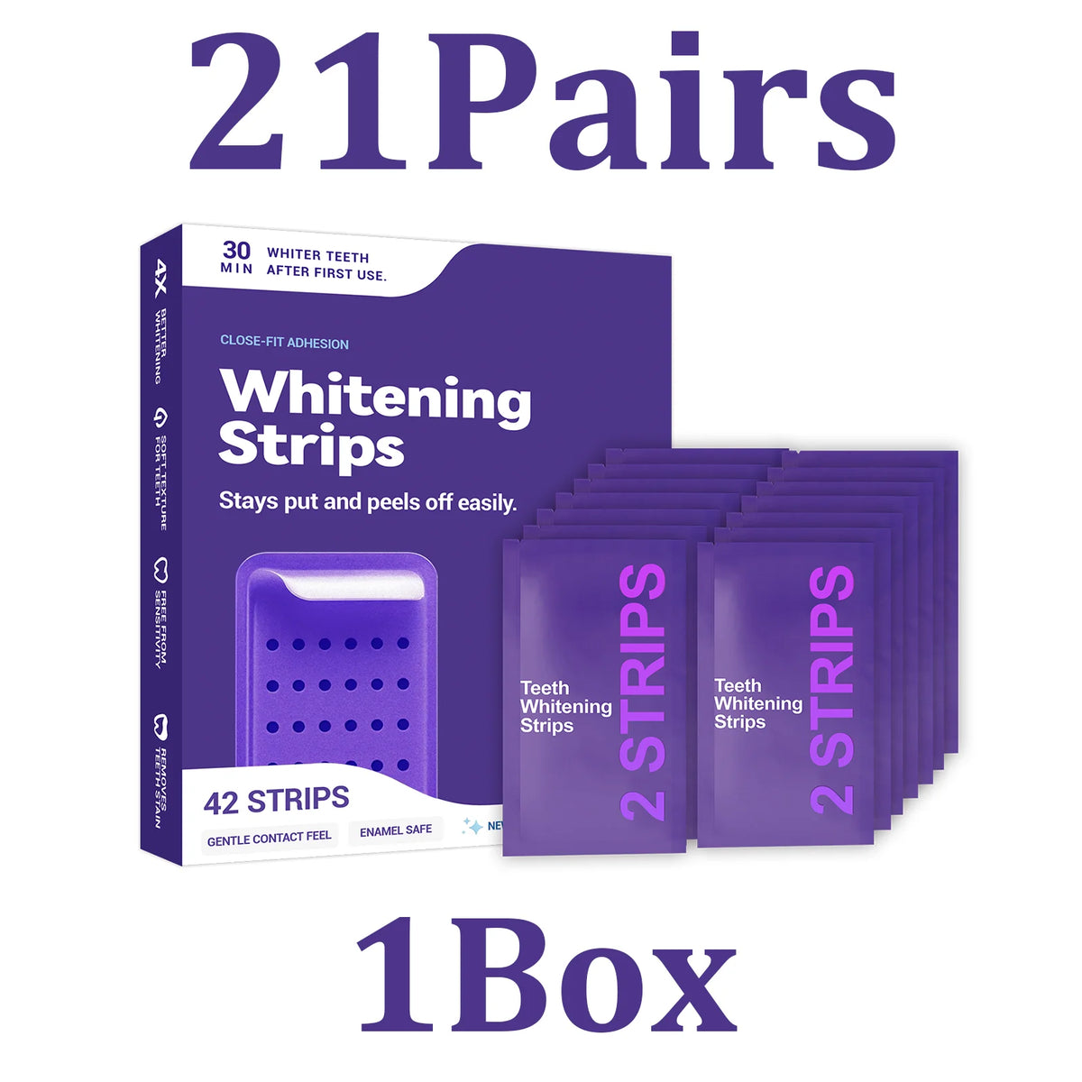 Purple Color-Correcting Teeth Brightening Strips – 42 Pack Teeth Whitening Strips HIP 1Box