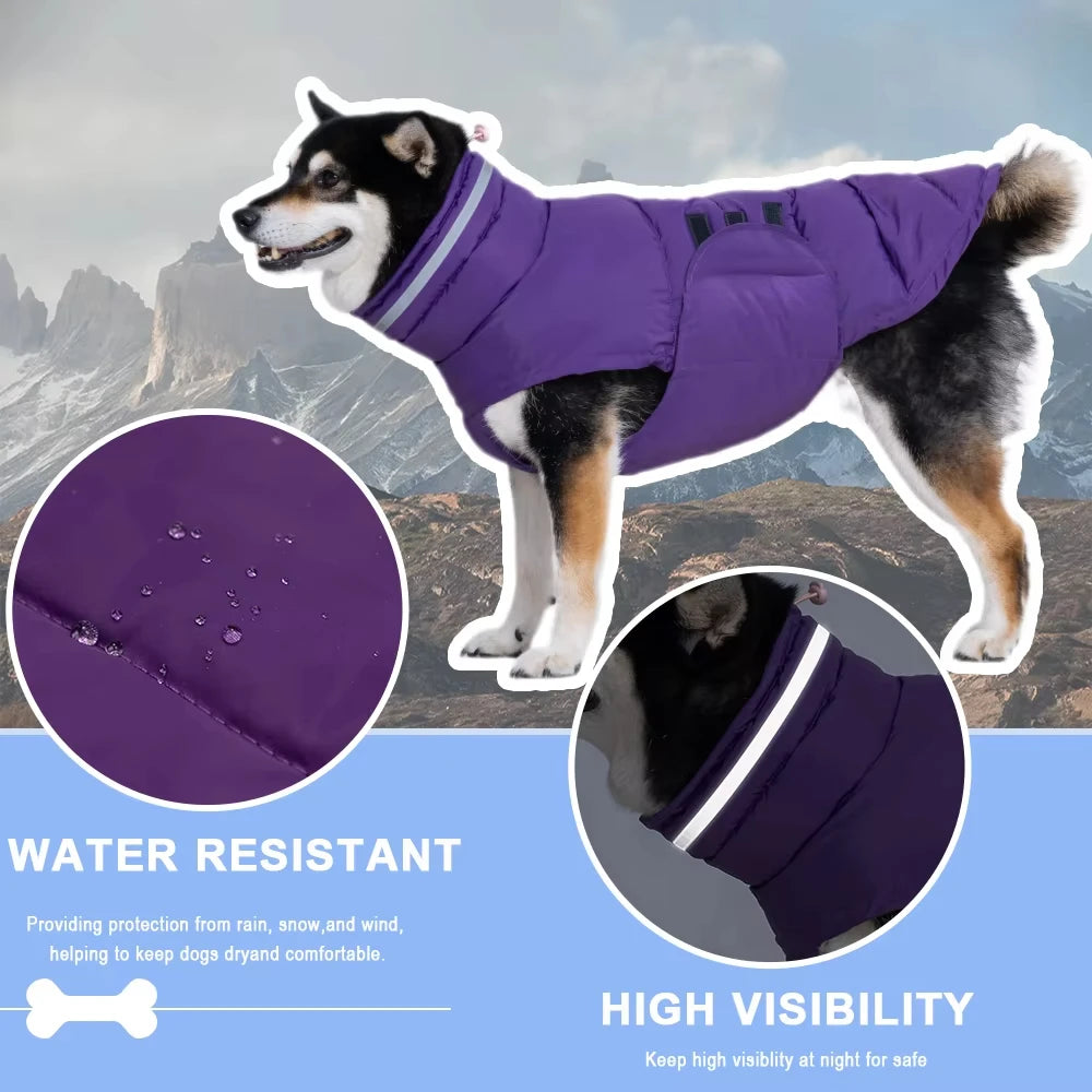 Winter Reflective Quilted Puffer Dog Jacket for Large Dogs Dog Winter Jacket HIP
