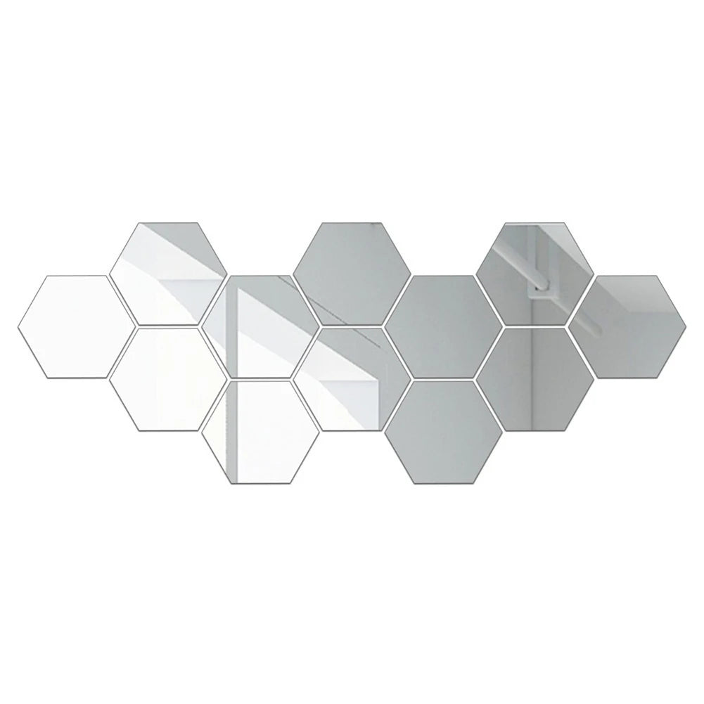 12Pcs Acrylic Hexagonal Mirror Wall Stickers 3D DIY Self-adhesive Decorative Wall Stickers Mirror Art Wall Decor Home Decoration HIP Silver 12Pcs 100 87 50mm